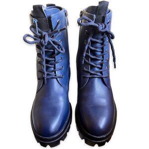 Franco Sarto Robbie Navy Combat Ankle Boots Size 8.5